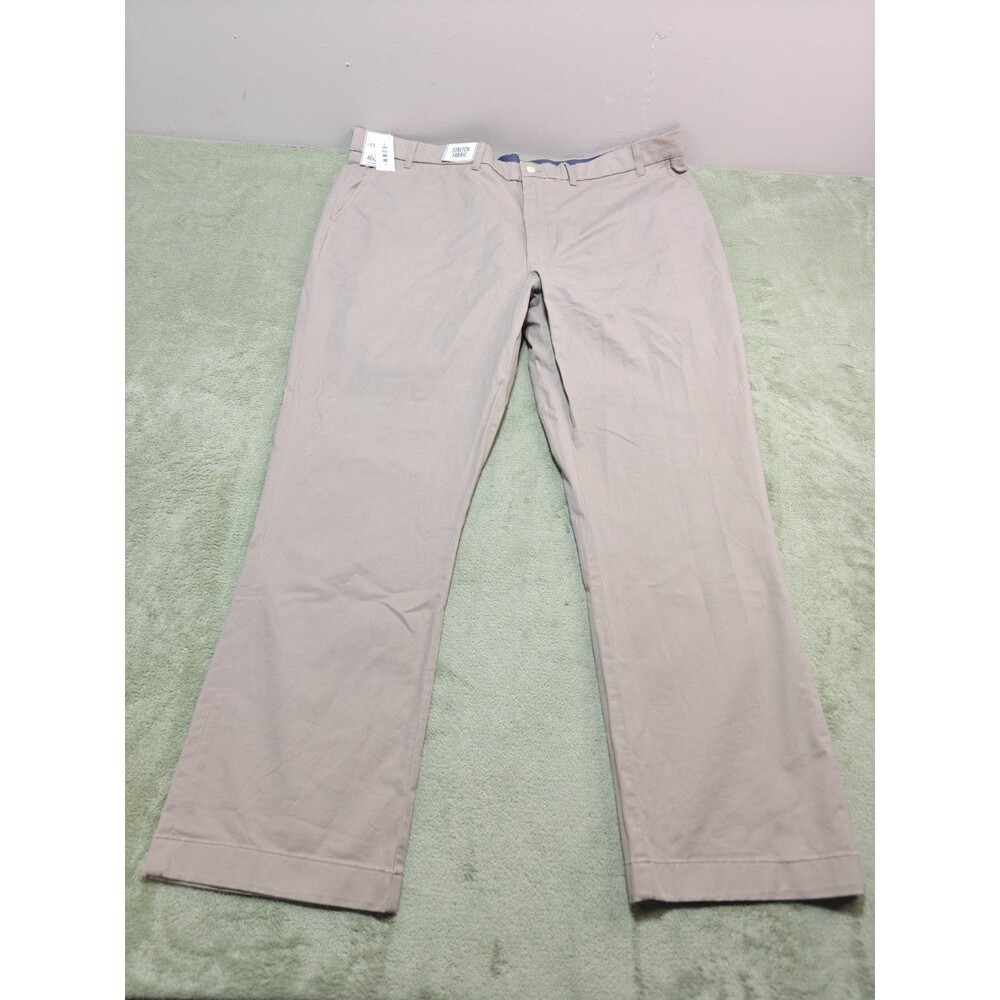 NWT Rowm Big & Tall Mens 46x32 Khaki Stretch Flat Front Chino Casual Pants